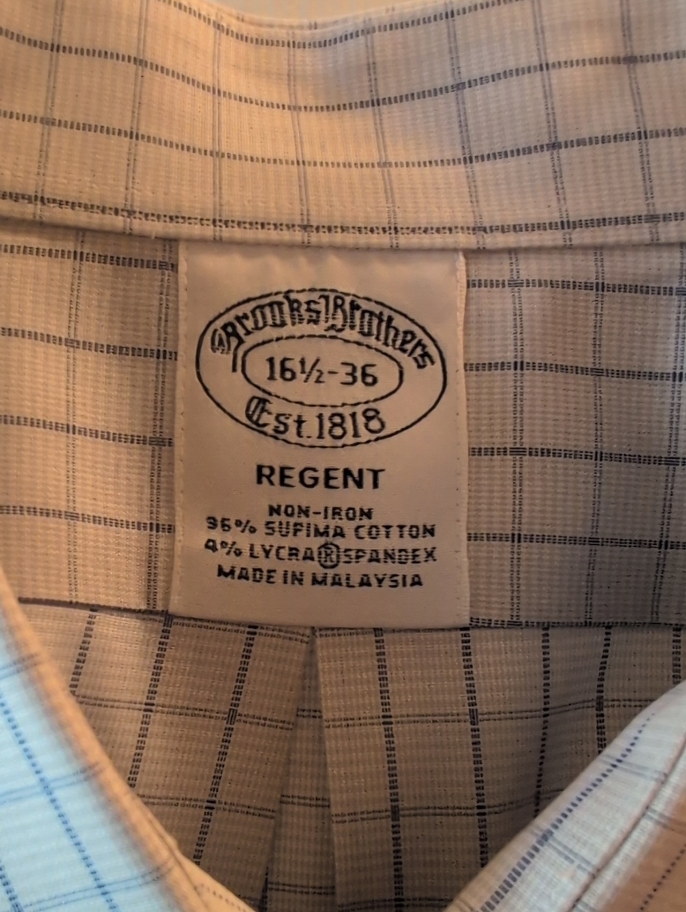 Brooks Brothers Men's Dress Shirt - White with Light Blue Windowpane